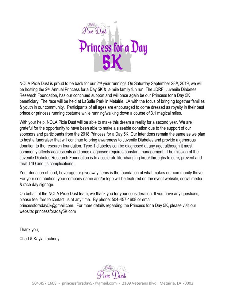 Princess for a Day 5K Donation Page 1