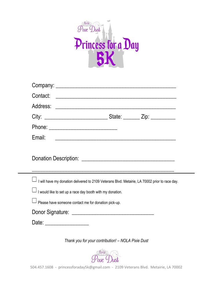 Princess for a Day 5K Donation Page 2